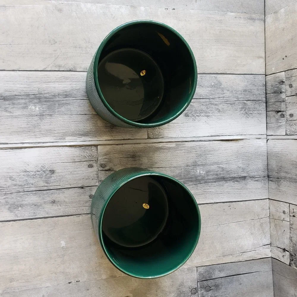 Ceramic Green Plant Containers with Dot Pattern (set of 2)